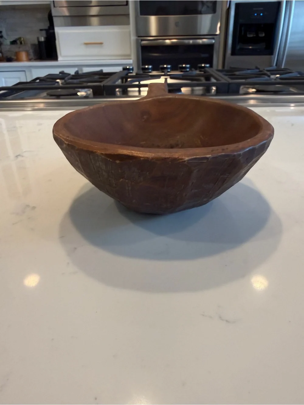 Primitive Wooden Dough Bowl With Handle Hand Carved Farmhouse Decor Vintage